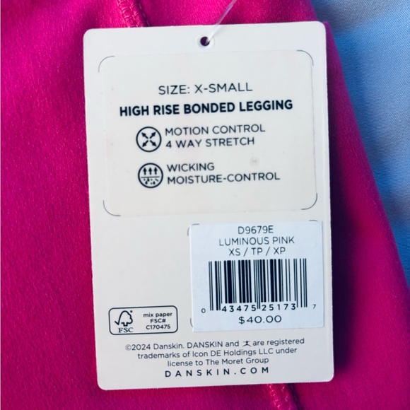 NWT DANSKIN Hot Pink High Waist XS Leggings 24” pockets - Picture 3 of 16
